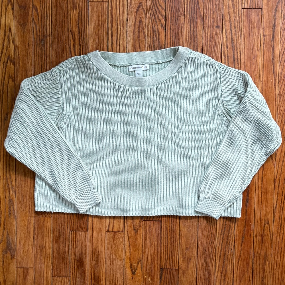 Coldwater Creek cropped light sea foam green knit sweater size small